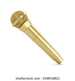 3d Rendering Golden Microphone Isolated