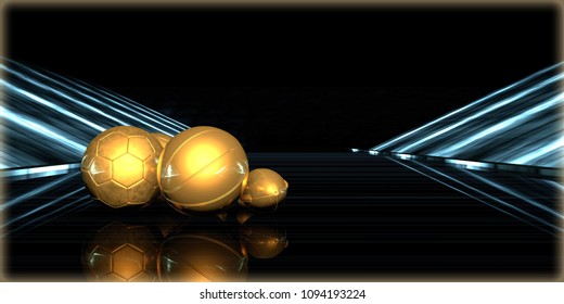3d rendering of a golden object inside a futuristic road with a dark background