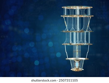 3d rendering golden quantum computer machine