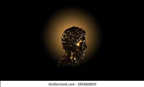 3d rendering of a golden and silver metal stoic bust illustration with strong reference to stoicism and philosophy on a clean and isolated background