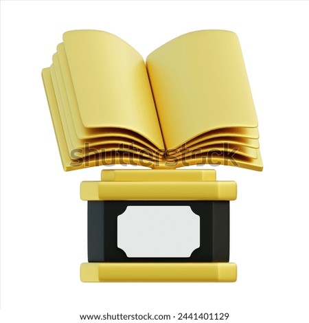 3D rendering of a golden trophy with an open book atop, representing academic success and educational achievements