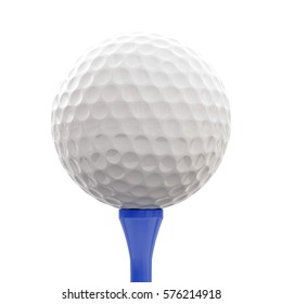 3d Rendering Golf Ball On Blue Tee Isolated On White