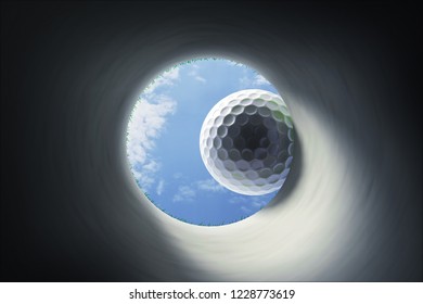 3D Rendering Golfball Rolling In To The Hole.