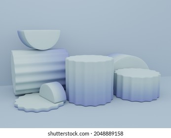 3D Rendering Gradient Color Studio Shot Product Display Background With Round Pillar Platform Blocks For Skin Care, Health Care Or Food And Beverage Product Display. Pink, Green And Blue.	
