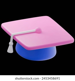 3d rendering graduation cap isolated on black background. Education and school icon. 3d design element in cartoon minimal style. Education, degree ceremony concept.