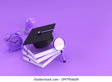 3D Rendering of Graduation Cap, magnifying glass Bulb with books Realistic 3d shapes. Education online concept. - Shutterstock ID 1997956634