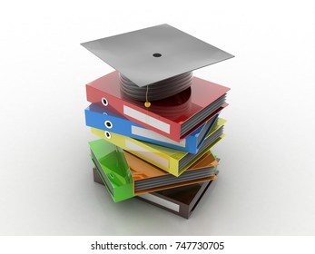 3d rendering Graduation cap on books