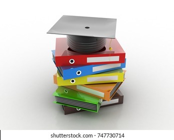 3d rendering Graduation cap on books