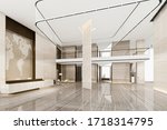 3d rendering grand luxury hotel reception hall and lounge restaurant with high ceiling