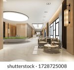 3d rendering grand luxury hotel reception hall and sales condominium center