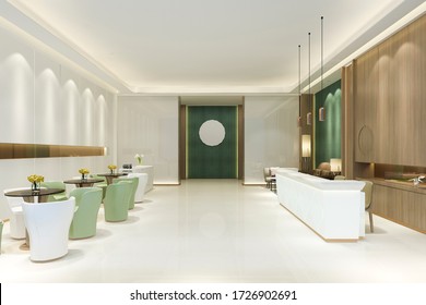 3d Rendering Grand Luxury Hotel Reception Hall With Green Tone Asian Style