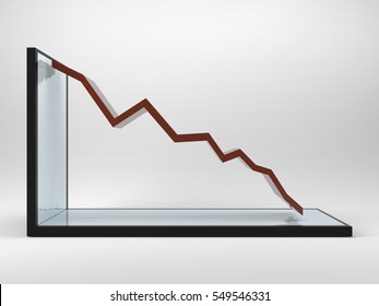 3d Rendering Of Graph Showing Downward Trend. Losing Profits And Bad Business. Weak Economy And Loss Of Equity. Failure In Business.