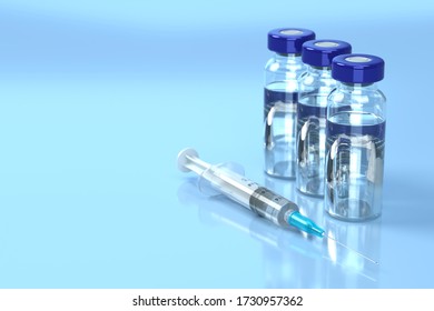 3D rendering graphics of syringe and vaccine. Image graphics for virus treatment and infection prevention.