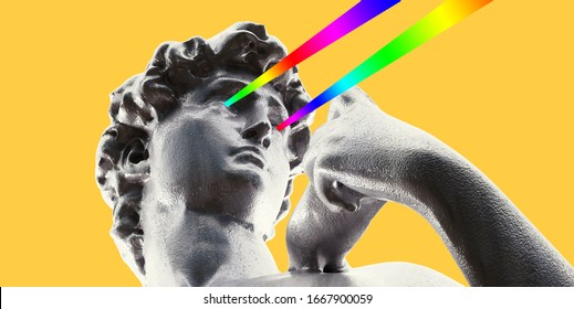 3d Rendering Of Greek Statue. Vapor Wave Background Concept.