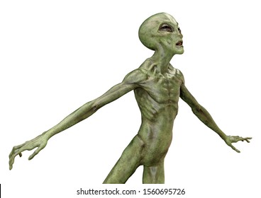3D rendering of a green alien isolated on white background