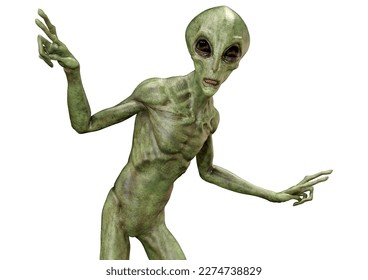 3D rendering of a green alien isolated on white background