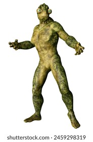 3D rendering of a green alien isolated on white background