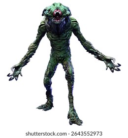 3D rendering of a green alien isolated on white background