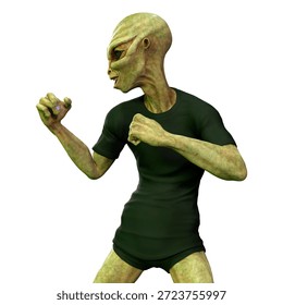 3D rendering of a green alien isolated on white background