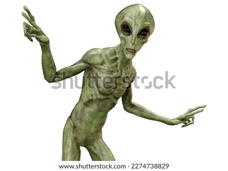 3D rendering of a green alien isolated on white background