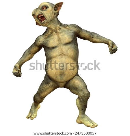 3D rendering of a green alien isolated on white background