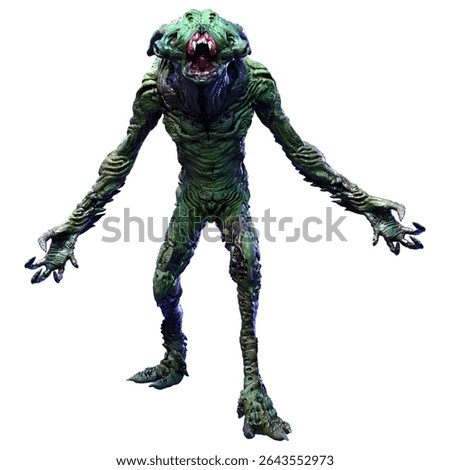 3D rendering of a green alien isolated on white background