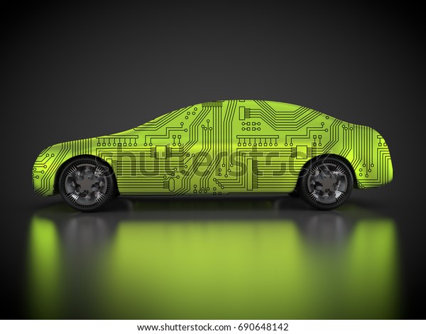 3D rendering: green car\
technology