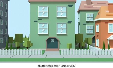 3d Rendering Green Cartoon House With Trees