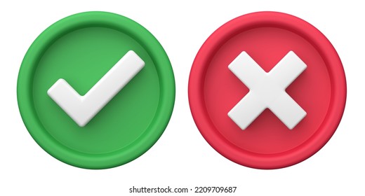 3d Rendering Of Green Check Marks And Red Crosses, Fit For Design Assets