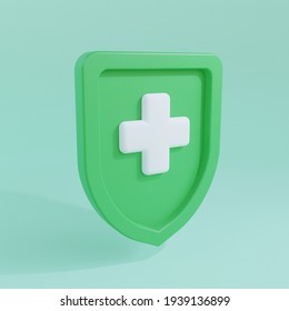 3d Rendering Green Color Health Shield