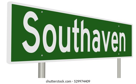 A 3d Rendering Of A Green Highway Sign For Southaven, Mississippi