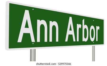 A 3d rendering of a green highway sign for Ann Arbor, Michigan