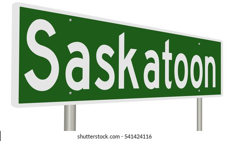 A 3d Rendering Of A Green Highway Sign For Saskatoon, Saskatchewan, Canada