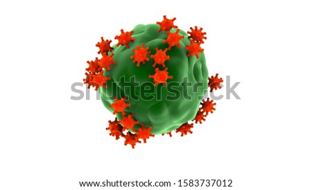 3D rendering of a green micro-organism in the environment of the red viruses. The idea of protecting the body's immune system. Illustration of disease and how organisms defend themselves.