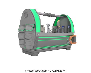 3D Rendering Green Open Tool Bag For Repair Tools On White Background No Shadow