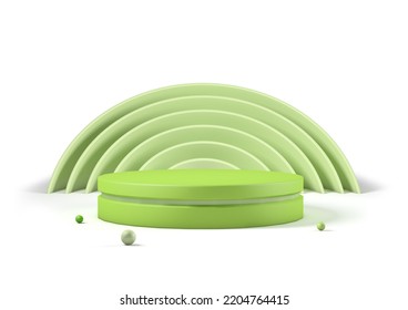 A 3D Rendering Of A Green Podium And Semicircle For Presentation Mockup