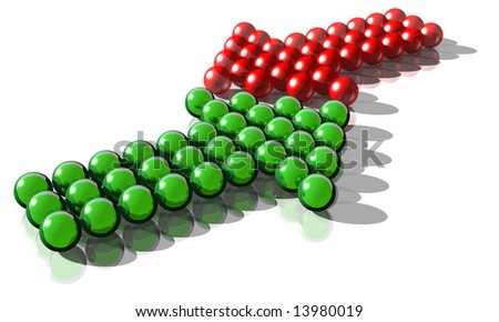 3d rendering of a green and a red arrow symbolysing a conflict