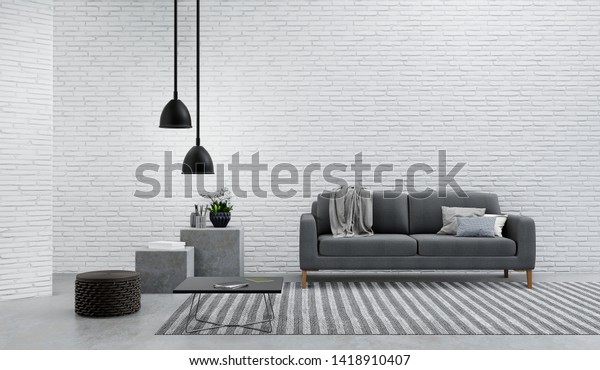 3d Rendering Grey Brick Wall Living Stock Illustration