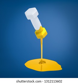 3d rendering of a grey dumbbell one side of which has been dipped in yellow paint that is still dripping down and forming a puddle. Achieve success. Make progress. Practice makes perfect.