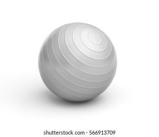 3d Rendering Of A Grey Ridged Exercise Ball Isolated On White Background. Swiss Ball For Fitness. Yoga And Stability Training. Fitness And Health.