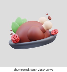 3d Rendering Of Grilled Whole Chicken Food Cute Icon Illustration