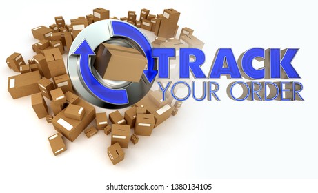 3D rendering of a group of cardboard boxes with the message Track your order