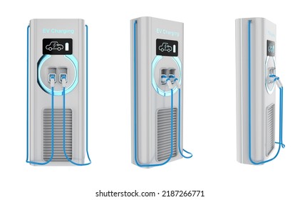 3d Rendering Group Of EV Charging Stations Or Electric Vehicle Recharging Stations 