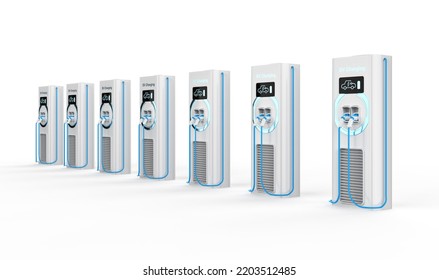 3d Rendering Group Of EV Charging Stations Or Electric Vehicle Recharging Stations 