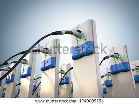 3d rendering group of EV charging stations or electric vehicle recharging stations  Stockfoto © 