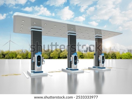 3d rendering group of ev charging stations or electric vehicle recharging stations with roof