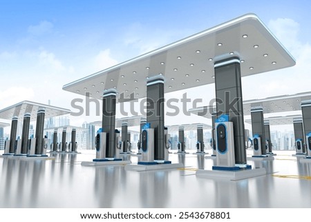 3d rendering group of ev charging stations or electric vehicle recharging stations with roof