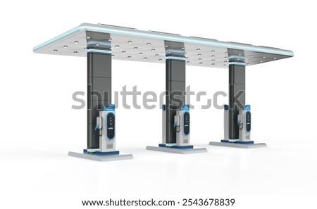 3d rendering group of ev charging stations or electric vehicle recharging stations with roof on white background