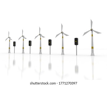 3d rendering Group of Wind Turbine