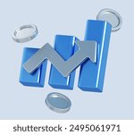 3d rendering of growing diagram. stylized simple 3d icon of chart with money. 3d illustration for business	